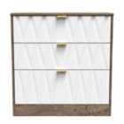 Ready Assembled Las Vegas 3 Drawer Deep Chest In White Matt & Vintage Oak