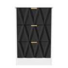 Ready Assembled Las Vegas 3 Drawer Bedside Cabinet In Deep Black & White