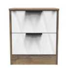 Ready Assembled Las Vegas 2 Drawer Bedside Cabinet In White Matt & Vintage Oak