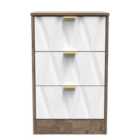 Ready Assembled Las Vegas 3 Drawer Bedside Cabinet In White Matt & Vintage Oak
