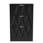 Ready Assembled Las Vegas 3 Drawer Bedside Cabinet In Deep Black & Black Matt