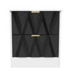 Ready Assembled Las Vegas 2 Drawer Bedside Cabinet In Deep Black & White
