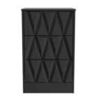 Ready Assembled Las Vegas 3 Drawer Bedside Cabinet In Deep Black & Black Matt