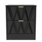 Ready Assembled Las Vegas 2 Drawer Bedside Cabinet In Deep Black & Black Matt