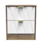Ready Assembled Las Vegas 2 Drawer Bedside Cabinet In White Matt & Vintage Oak