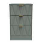 Ready Assembled Las Vegas 3 Drawer Bedside Cabinet In Reed Green