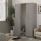 Ready Assembled Norfolk Triple Mirrored Wardrobe In Dusk Grey & Bardolino Oak
