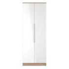 Ready Assembled Milan Tall Plain Wardrobe In White Gloss & Bardolino Oak