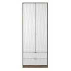 Ready Assembled Las Vegas Tall 2 Drawer Wardrobe In White Matt & Vintage Oak