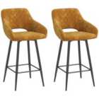 HOMCOM Bar Stools Set of 2, Velvet-touch Fabric Counter Height Bar Chairs Brown