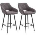 HOMCOM Bar Stools Set of 2, Velvet-touch Fabric Counter Height Bar Chairs Grey
