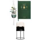 Portico Designs Ltd The Urban Gardener Macrame Plant Hanger, House Plant Planner & Small Ceramic Plant Pot With Stand Set