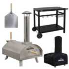 Dellonda Portable Wood-Fired Stainless Steel Pizza Oven w/ Cover/Carry Bag and Trolley - DG259