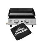 Dellonda 2 Burner Portable Gas Plancha 5kW BBQ Griddle, Includes PVC Cover, Stainless Steel - DG232