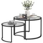 HOMCOM Glass Coffee Table Set of 2, Round Nest Of Tables For Living Room