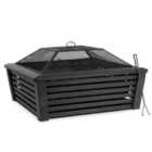 Dellonda 35" Square Outdoor Fire Pit, Mesh Screen Lid, Black - DG43