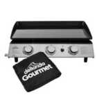 Dellonda 3 Burner Portable Gas Plancha 7.5kW BBQ Griddle, Supplied w/ PVC Cover, Stainless Steel - DG233
