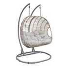 Dellonda Egg Hanging Swing Chair, Wicker Rattan Basket, Steel Frame, Double - DG61
