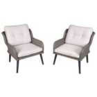 Dellonda Buxton Rattan Wicker Outdoor Lounge Chairs w/ Cushion, Grey - DG79