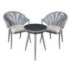 Dellonda Echo 3 Piece Aluminium Balcony Set w/ Tempered Glass Top, Grey - DG58