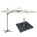 Dellonda 3m Cantilever Parasol/Umbrella, Cover and Base Bundle, Cream Canopy - DG273
