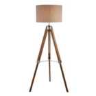Lighting Collection Light Wood Base Floor Lamp With Cream Linen Shade