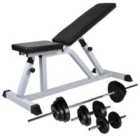 vidaXL Workout Bench With Barbell And Dumbbell Set 30.5 Kg