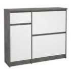 Furniture To Go Naia Shoe Cabinet With 2 Shoe Compartments, 1 Door And 1 Drawer In Concrete And White High Gloss