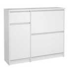 Furniture To Go Naia Shoe Cabinet With 2 Shoe Compartments, 1 Door And 1 Drawer In White High Gloss