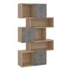 Furniture To Go Maze Asymmetrical Bookcase With 3 Doors In Jackson Hickory And Concrete