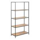 Furniture To Go Seaford Tall Black Metal Bookcase With 4 Oak Shelves