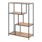 Furniture To Go Seaford Black Metal Asymmetrical Bookcase With 3 Oak Shelves