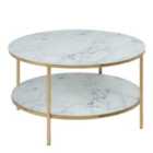 Furniture To Go Alisma Round Coffee Table with White Crystal Clear Marble Glass Top & Gold Legs