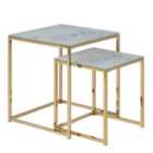 Furniture To Go Alisma Nest of Tables with White Crystal Clear Marble Glass Top & Gold Legs