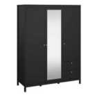 Furniture To Go Madrid Wardrobe With 2 Doors + 1 Mirror Door + 2 Drawers Matt Black