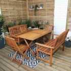Samuel Alexander Outdoor 6 Person Folding Rectangular Wooden Garden Patio Dining Table Chairs and 2 Benches Set