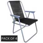 Samuel Alexander 4 x Foldable Garden Chairs Fixed position garden chairs with grey frame and black fabric