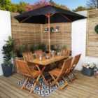 Samuel Alexander Outdoor 6 Person Folding Rectangular Wooden Garden Patio Dining Table Chairs Parasol and Base set BRW