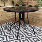 Samuel Alexander 4 Person Round Black Garden Patio Table with Glass Top & Parasol Hole