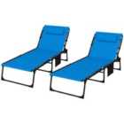 Outsunny 2 x Foldable Sun Lounger Set w/ Padded Seat - Blue