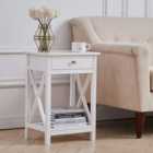Living and Home White Wooden Onedrawer Bedside Table