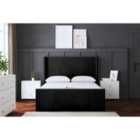 Elara Winged Panel Ottoman Bed Black with Headboard Double