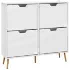 HOMCOM Shoe Storage Cabinet With 4 Flip Drawers For 16 Pairs Of Shoes, White