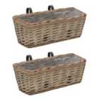 vidaXL Balcony Planter 2 pcs Wicker w/ PE Lining 40cm