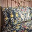 Ew By Edinburgh Weavers Songbird Floral Birds Luxury Cotton Pillowcase Pair Navy