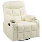 HOMCOM Manual Recliner Chair With Footrest Cup Holder Swivel Base Cream