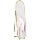 HOMCOM Oval Full Length Mirror With Metal Frame Hanging Or Leaning Gold Tone