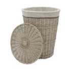 Jvl Arianna Round Tapered Willow Linen Laundry Basket, Grey Wash