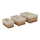 Jvl Handwoven Acacia Set Of 3 Rectangular Willow Storage Baskets With Lining, Honey Finish