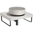 Abode Cava Round Countertop Pebble Grey Basin with Pebble Grey Worktop, Basin Plinth, Matt Black Wastes & Towel Rail